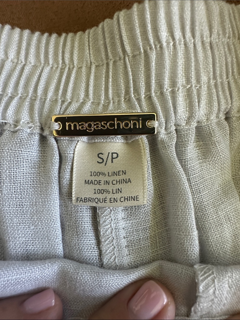 Magaschoni Cream Linen Elastic-Waist Pants - Picture 2 of 7